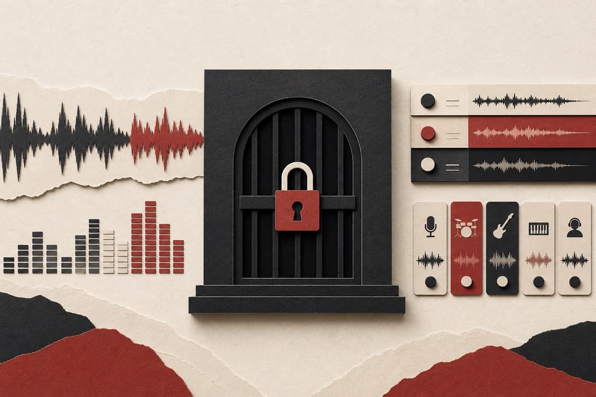 Abstract music classification gate with a closed indicator.