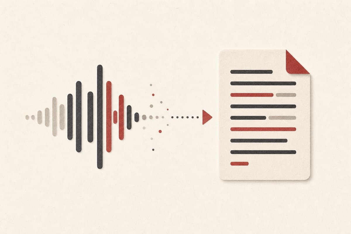 A private audio waveform becoming a readable transcript.