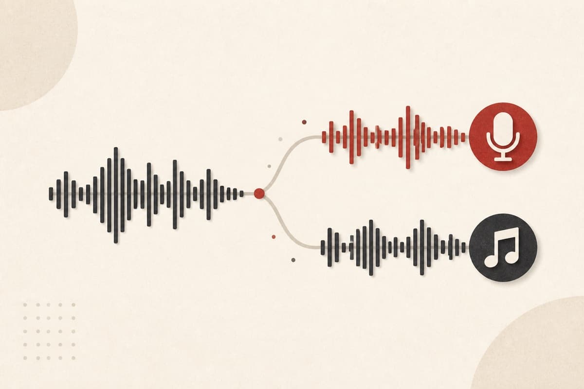 One music waveform separating into private vocal and instrumental tracks.