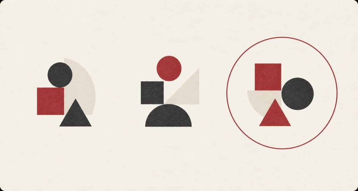Basic geometric shapes are compared across three abstract design compositions.