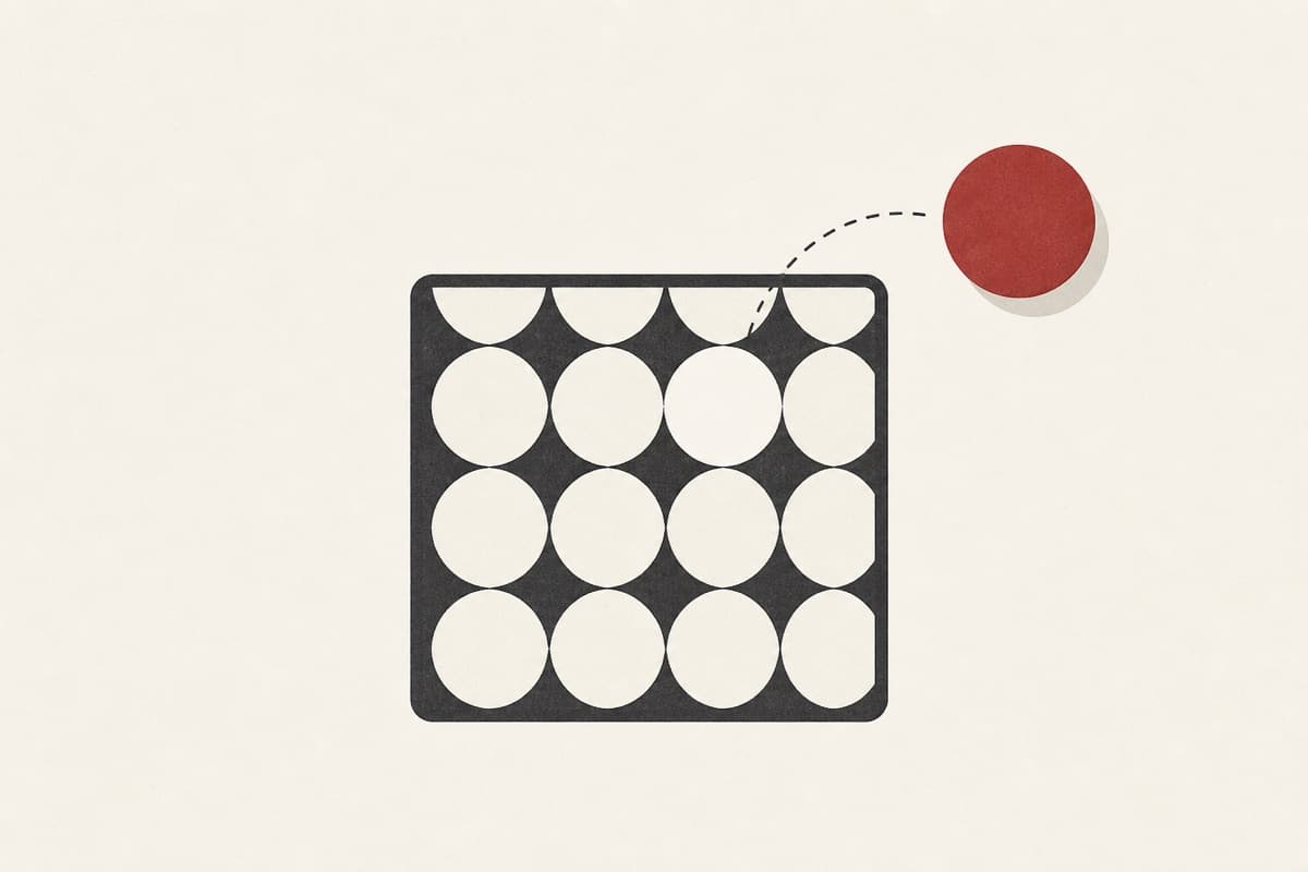 A red circle lifts from a patterned frame while the background continues seamlessly.