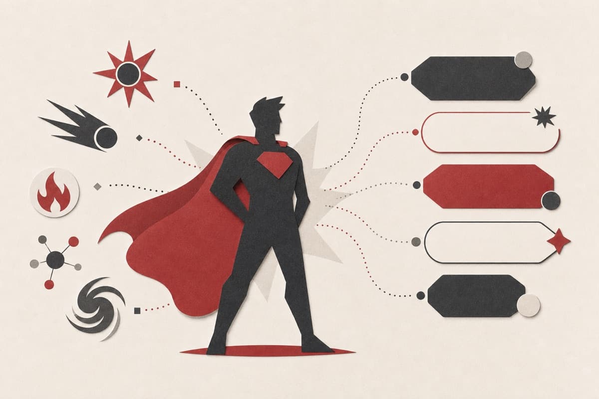 Superhero Name Generator abstract writing illustration.