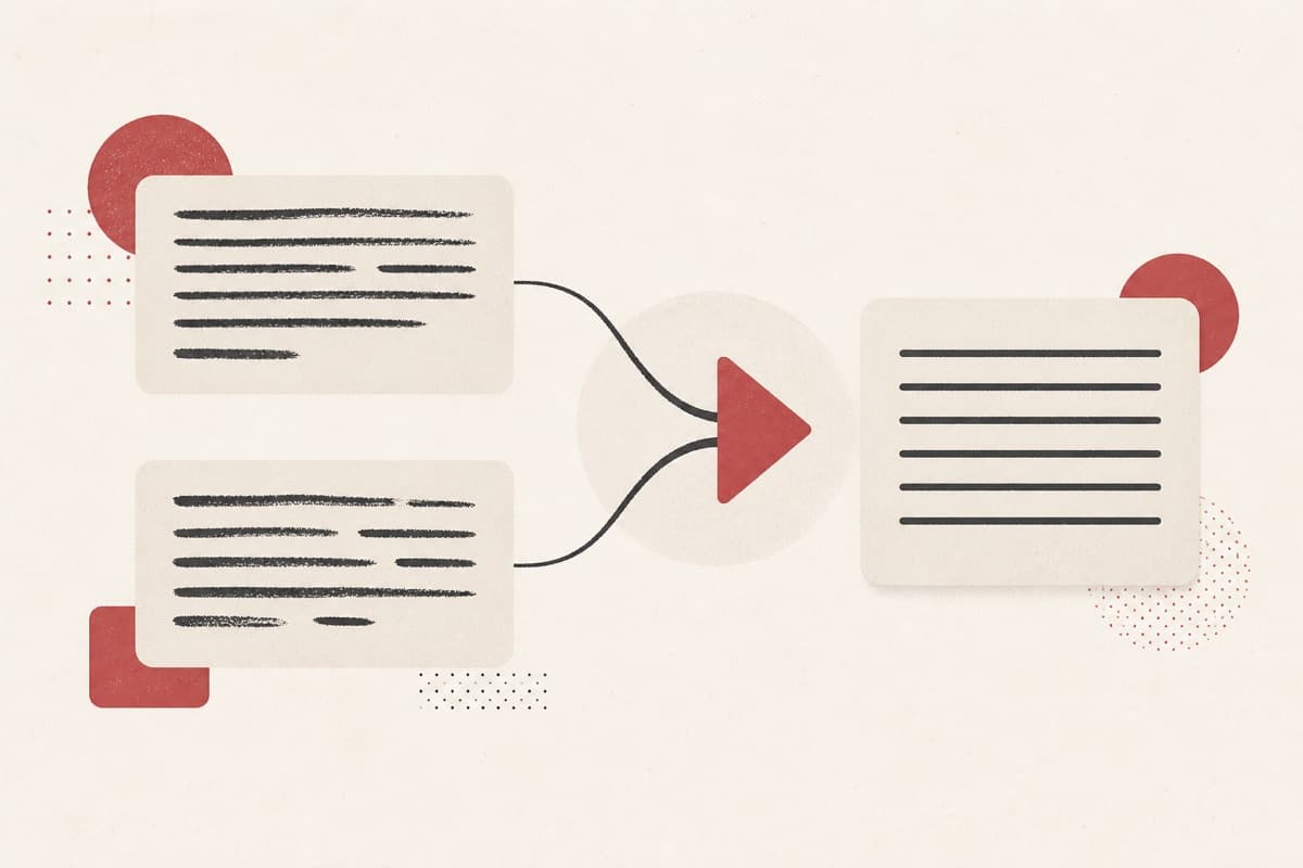 AI Paraphraser illustration showing two rough line blocks merging into one aligned block.