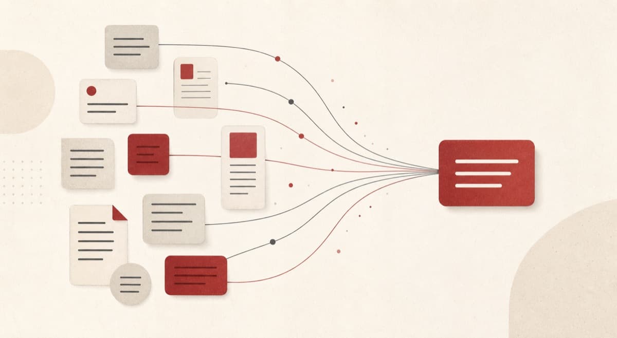 AI Summarizer illustration showing scattered lines converging into a compact card.