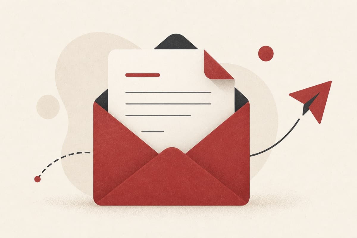 Email Generator illustration showing a folded letter emerging from an envelope beside a send arrow.